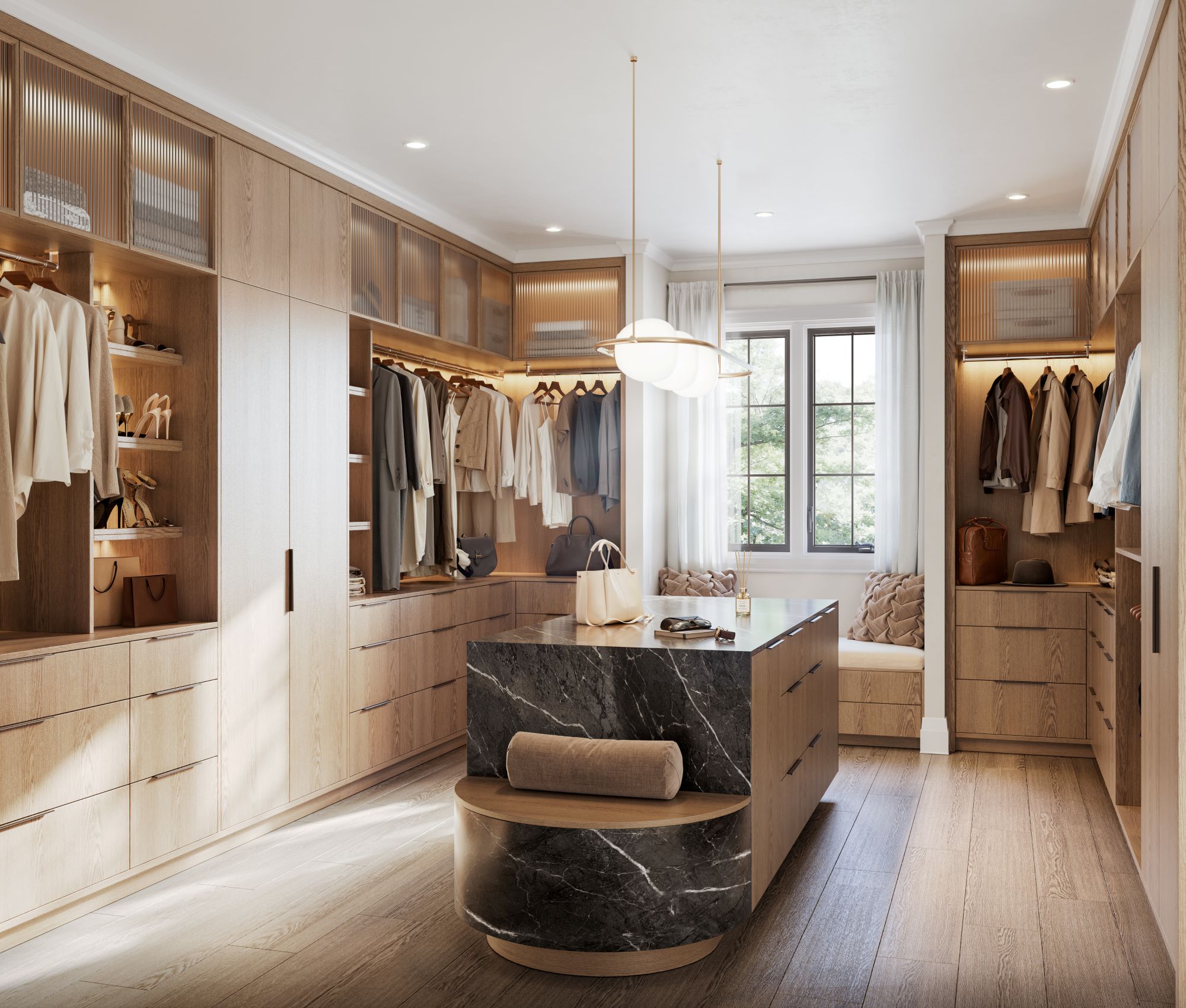 The Monarch model luxury walk-in dressing room and custom closet layout in The Legacy Homes Millcroft Burlington